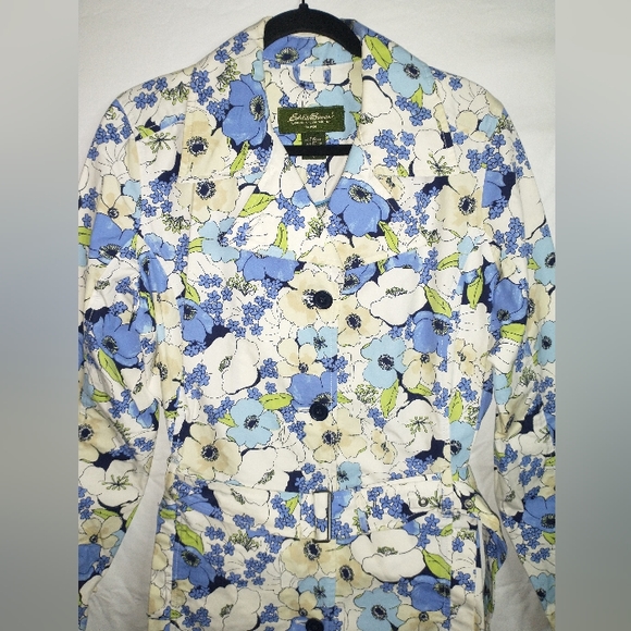 Eddie Bauer Women's Size L Floral Belted Button Front Blazer Jacket - Picture 4 of 12